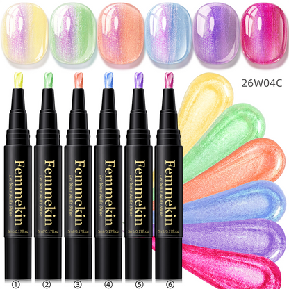 5 in 1 Aurora Gel Nail Polish Pen with Base Color and Top Coat