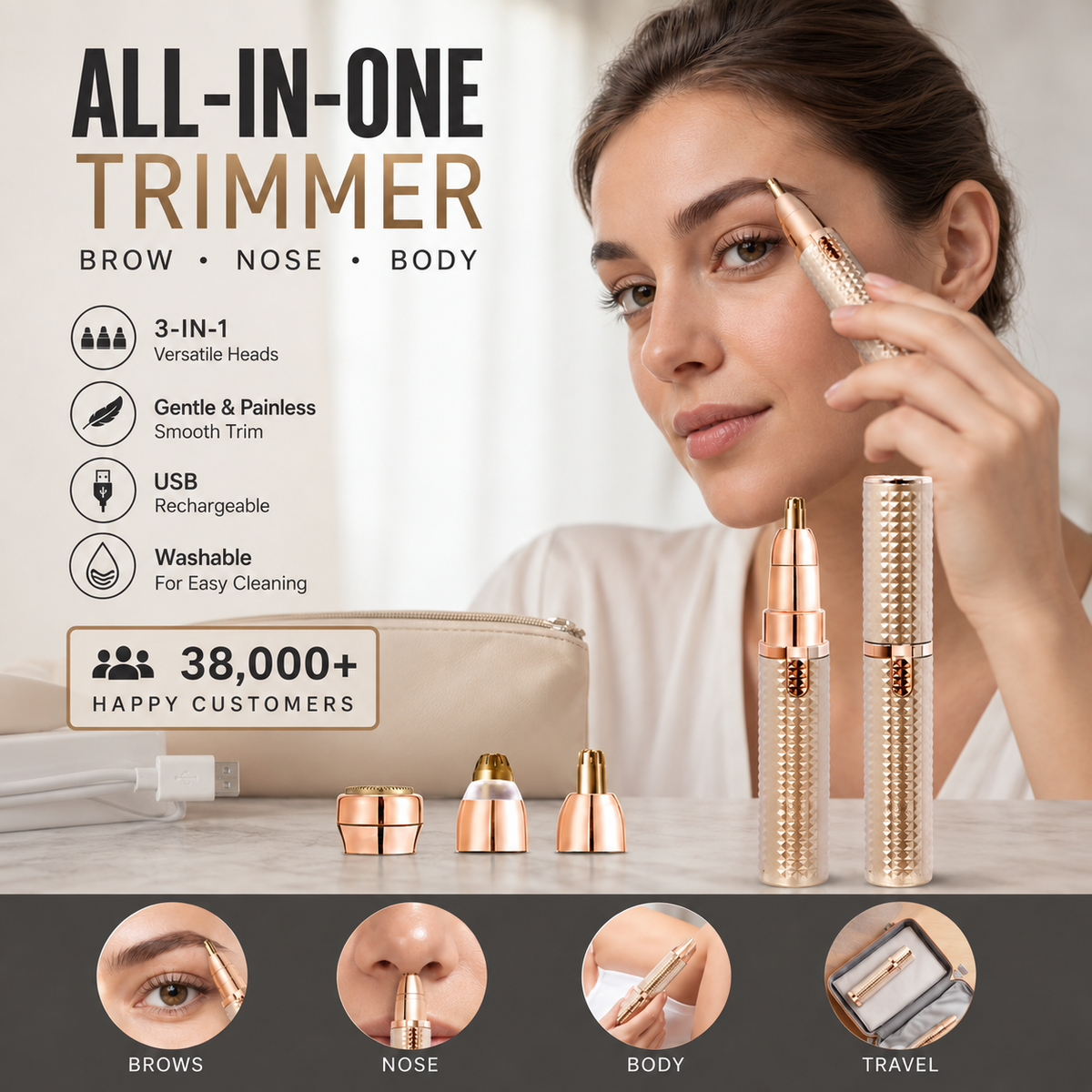 ✂️ 2026 Sale — Over 38,000 Sold!🔥 Portable Electric Eyebrow Trimmer – Interchangeable Heads 🪒