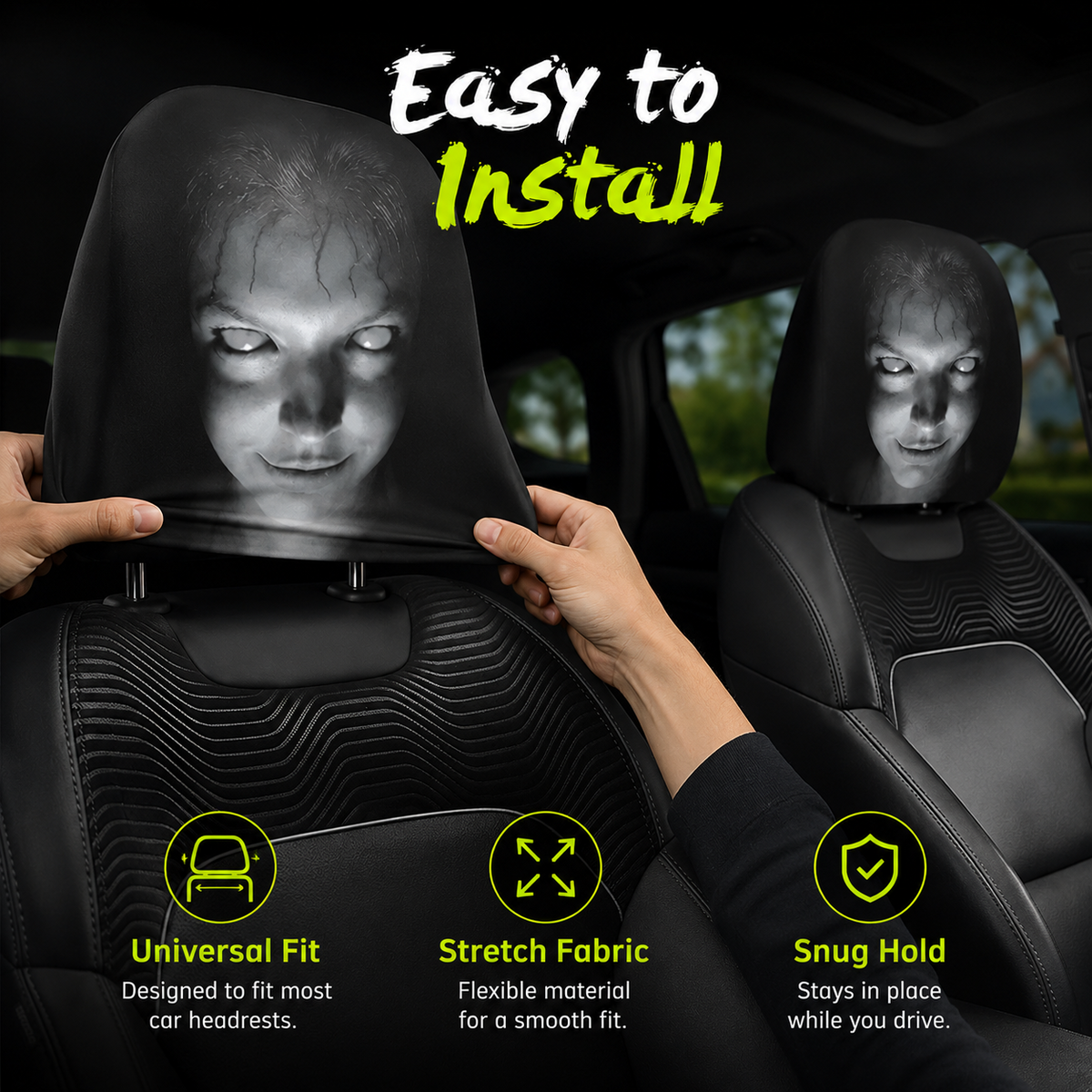 Funny Cartoon Car Headrest Covers-2PCS Universal Fit