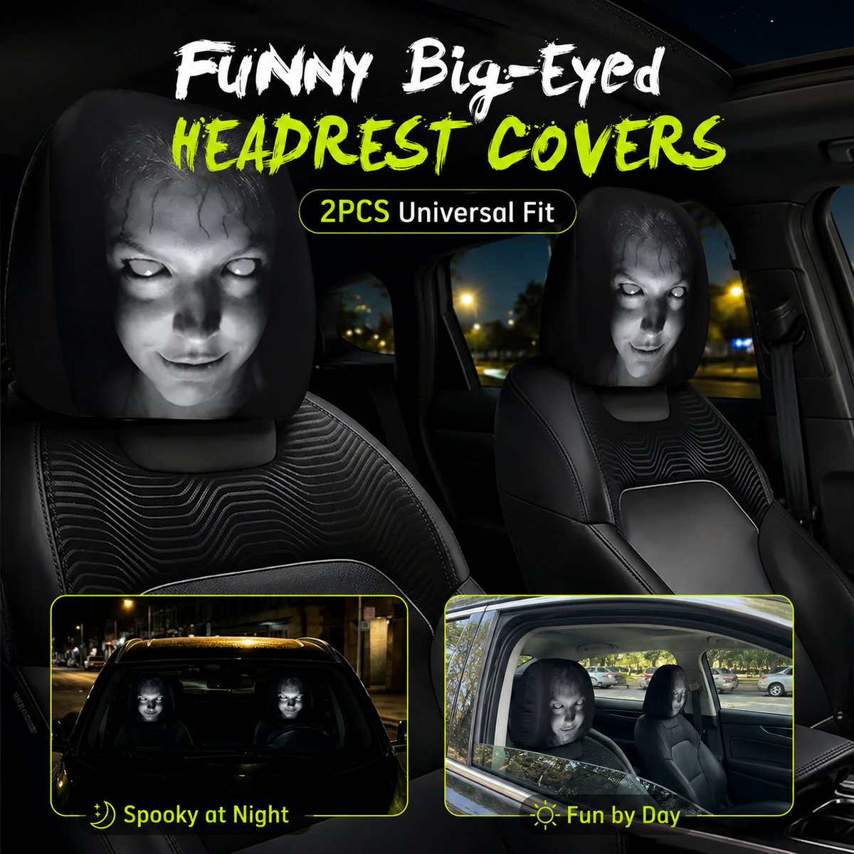 Funny Cartoon Car Headrest Covers-2PCS Universal Fit