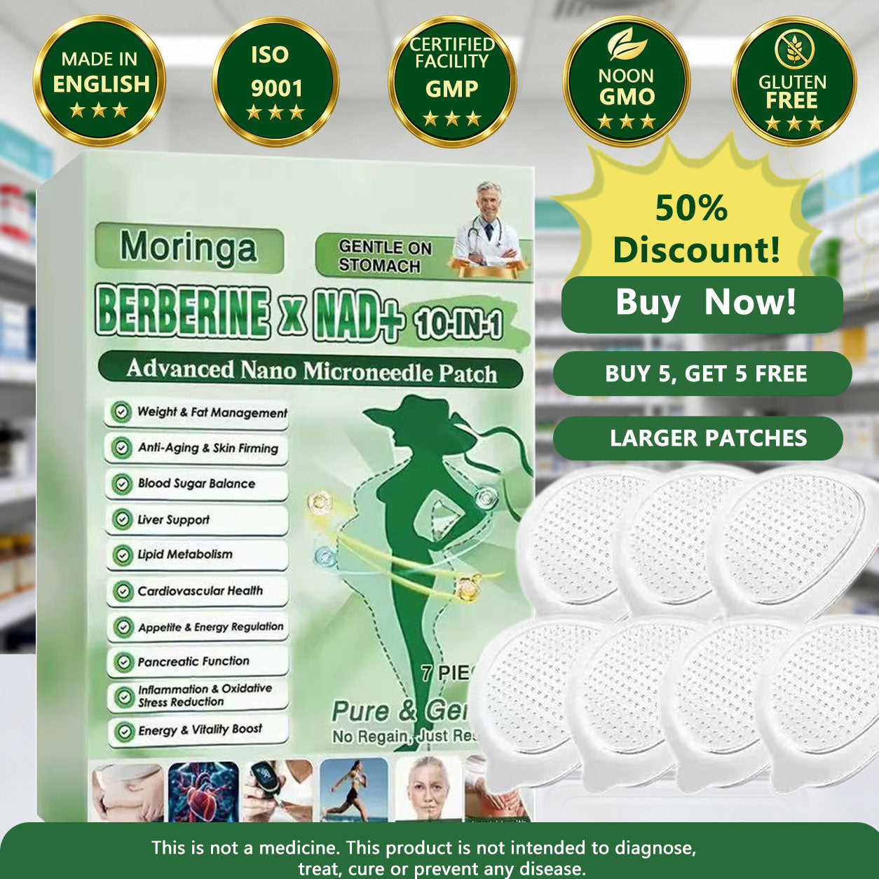 🧑‍⚕️ 10-in-1 Metabolic Support Microneedle Patch with Moringa, Berberine & AMPK Support
