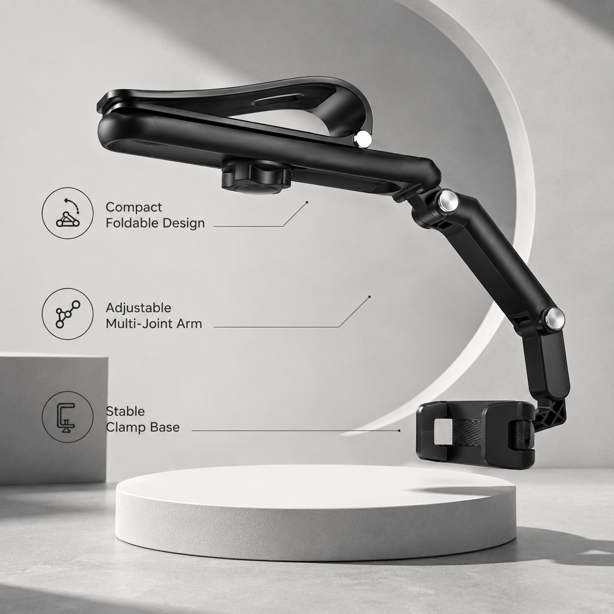 Long Arm 360 Rotating Car Phone Mount with Secure Clamp