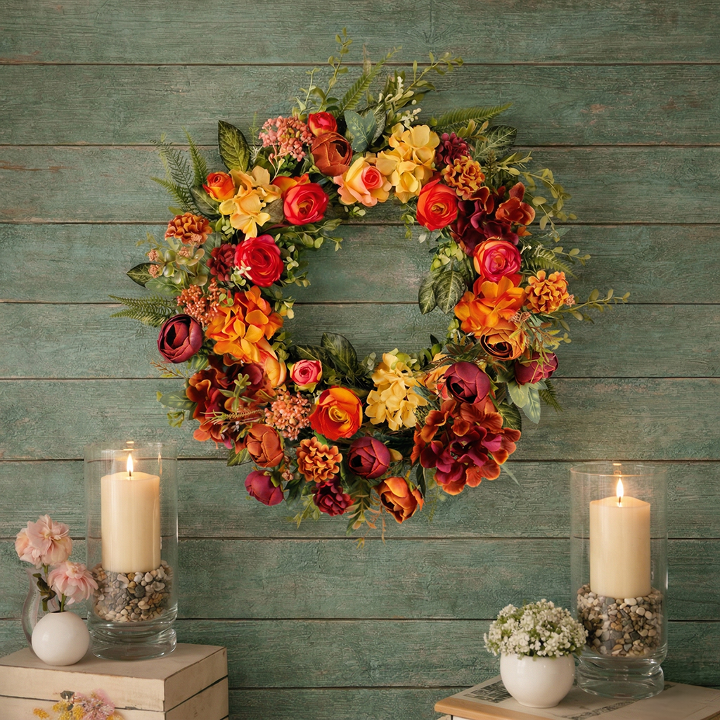 Spring Rose Ranunculus Hydrangea Wreath