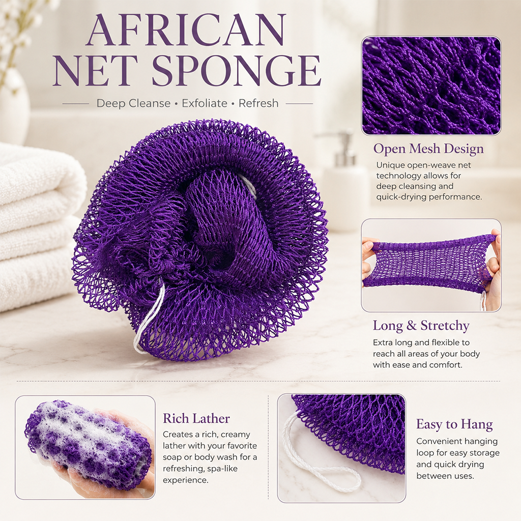Authentic African Exfoliating Bath Net Sponge for Smooth Skin