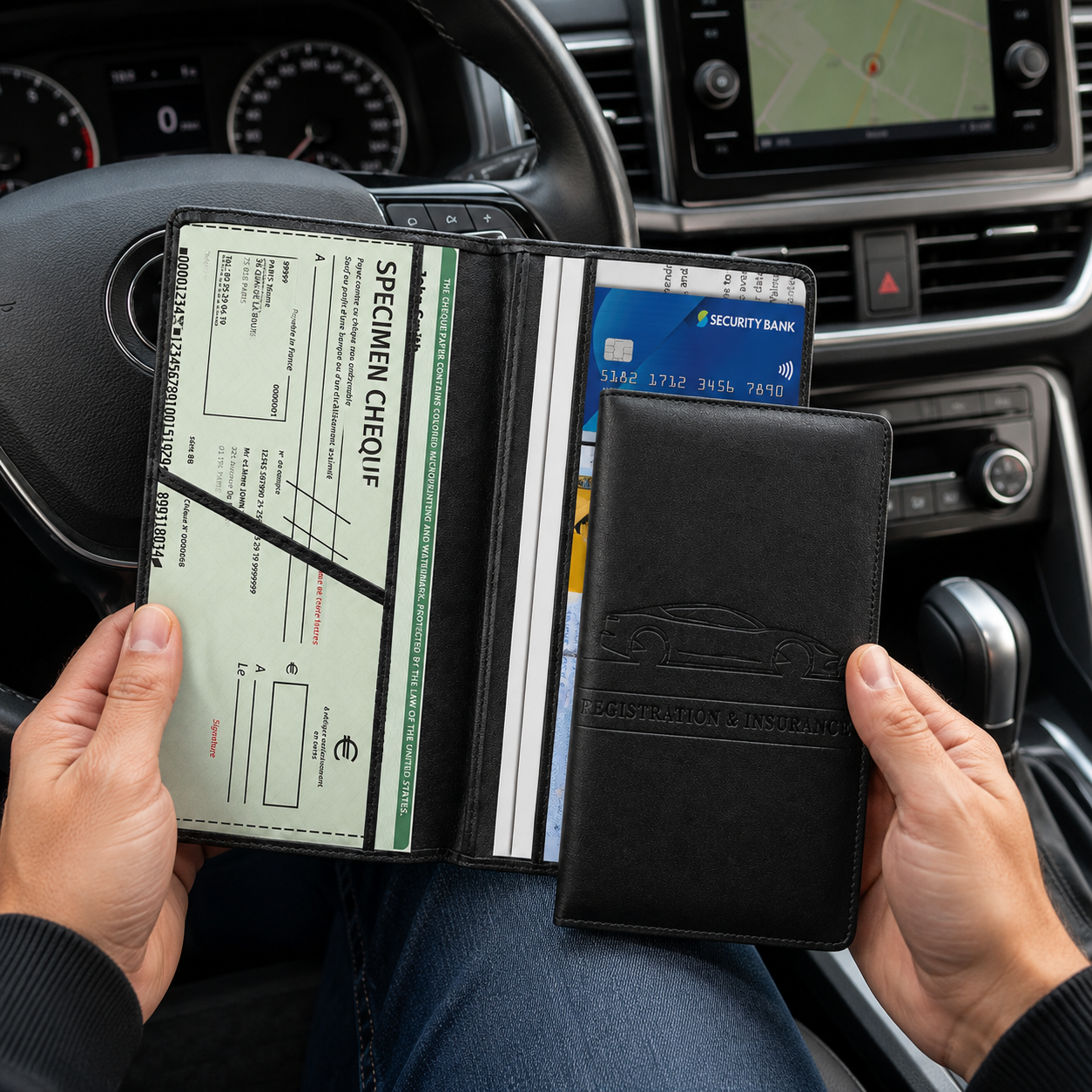 PU Car Registration Insurance Card and Driver License Document Holder