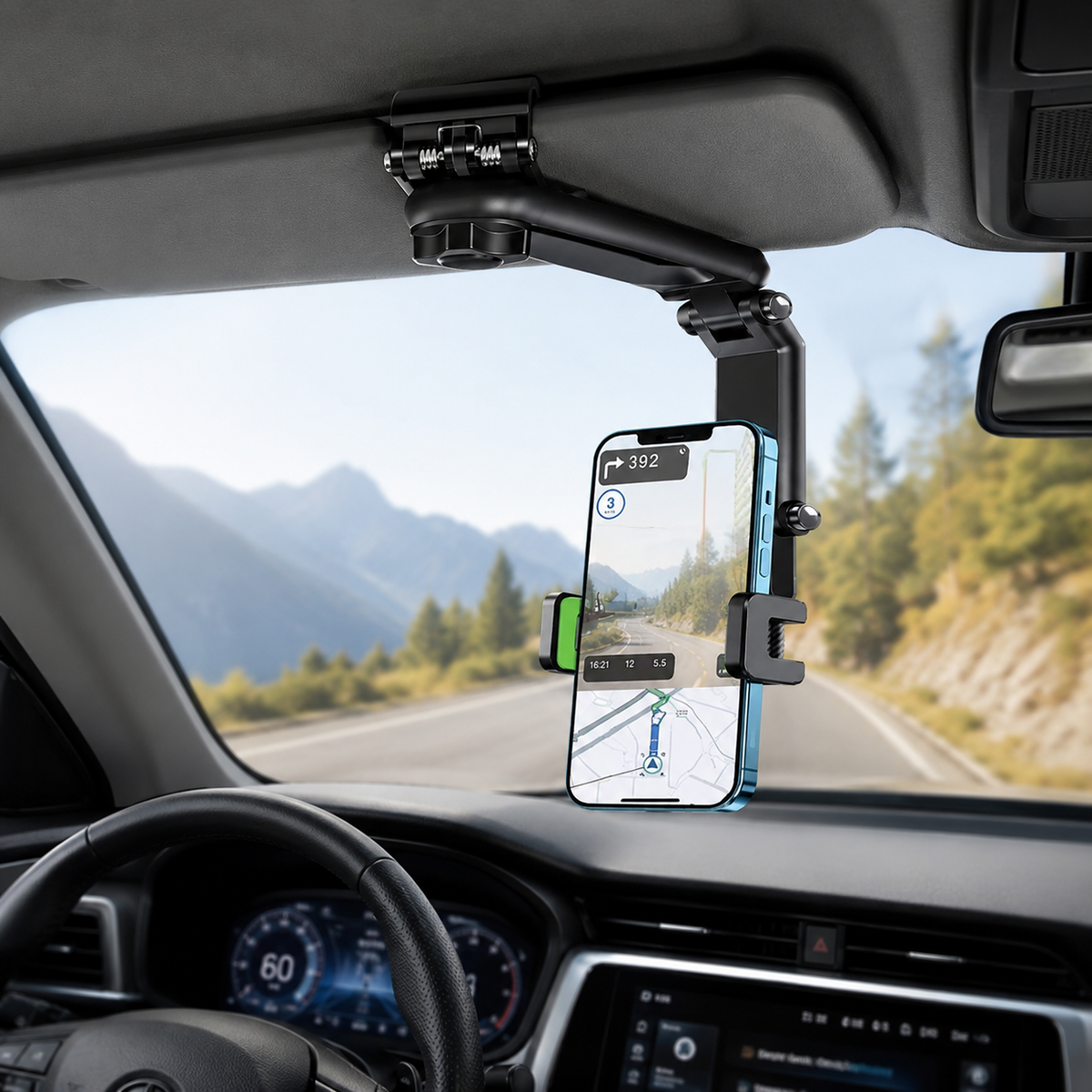 Long Arm 360 Rotating Car Phone Mount with Secure Clamp
