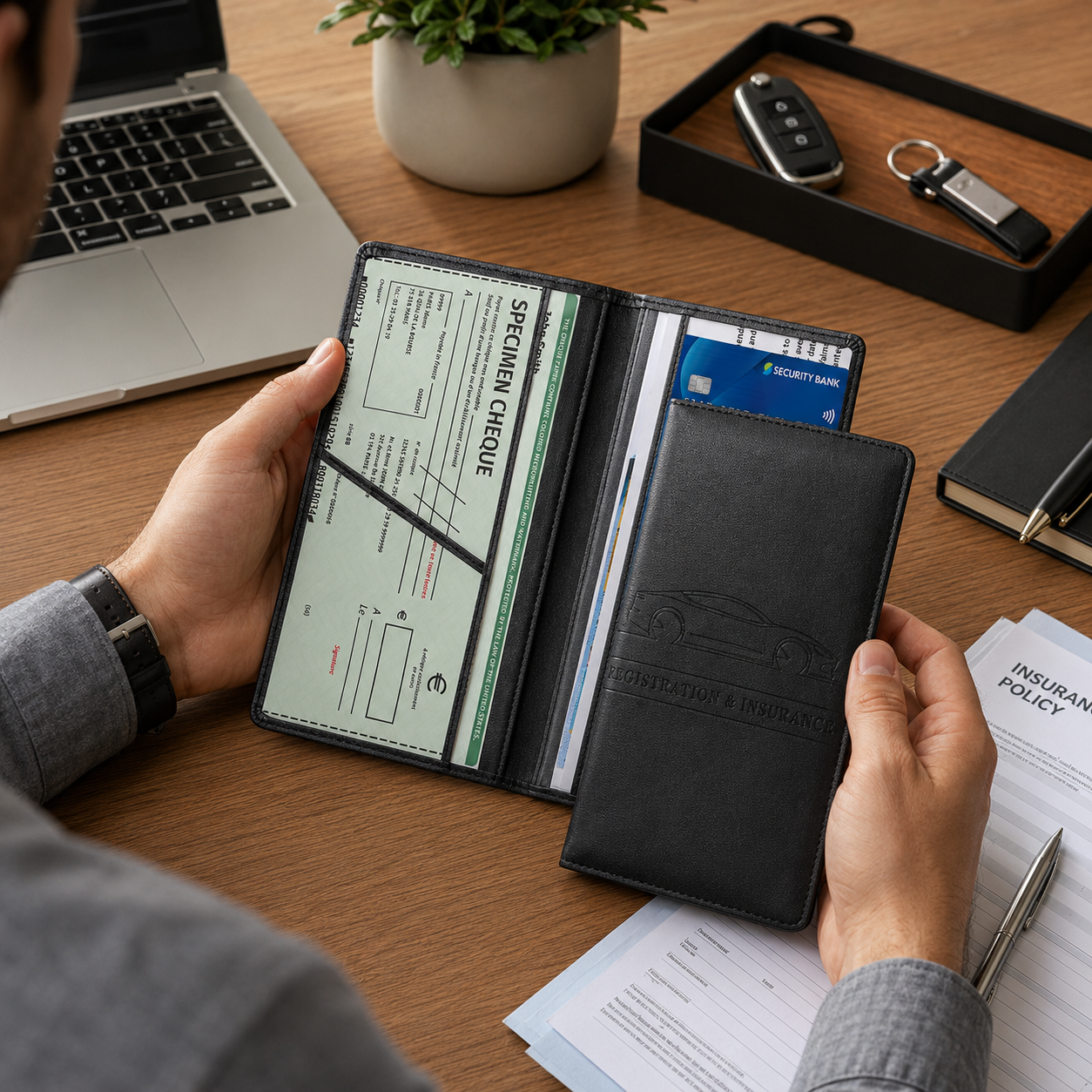 PU Car Registration Insurance Card and Driver License Document Holder