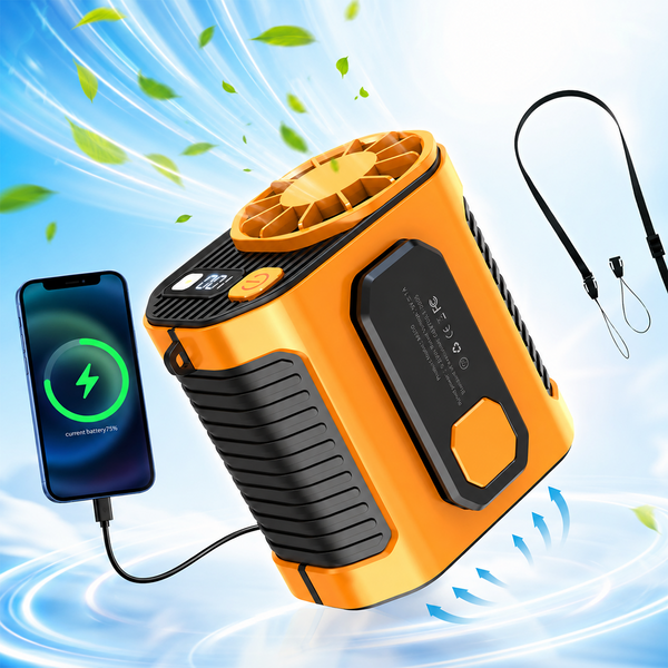 Portable Rechargeable Waist Fan with Power Bank & LED Light