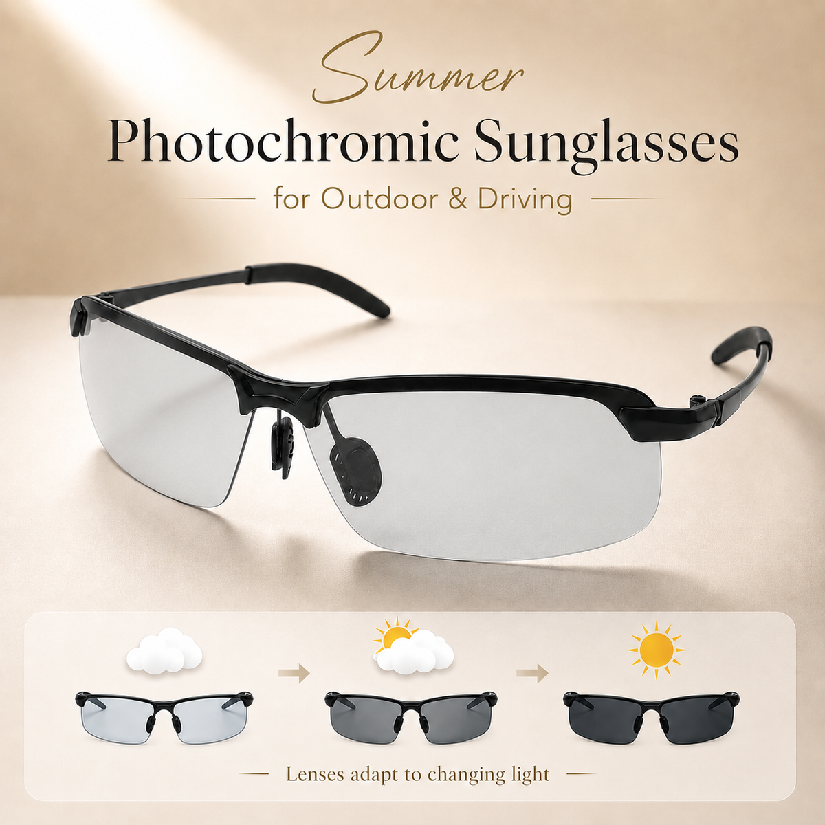 Summer Photochromic Sunglasses for Outdoor & Driving