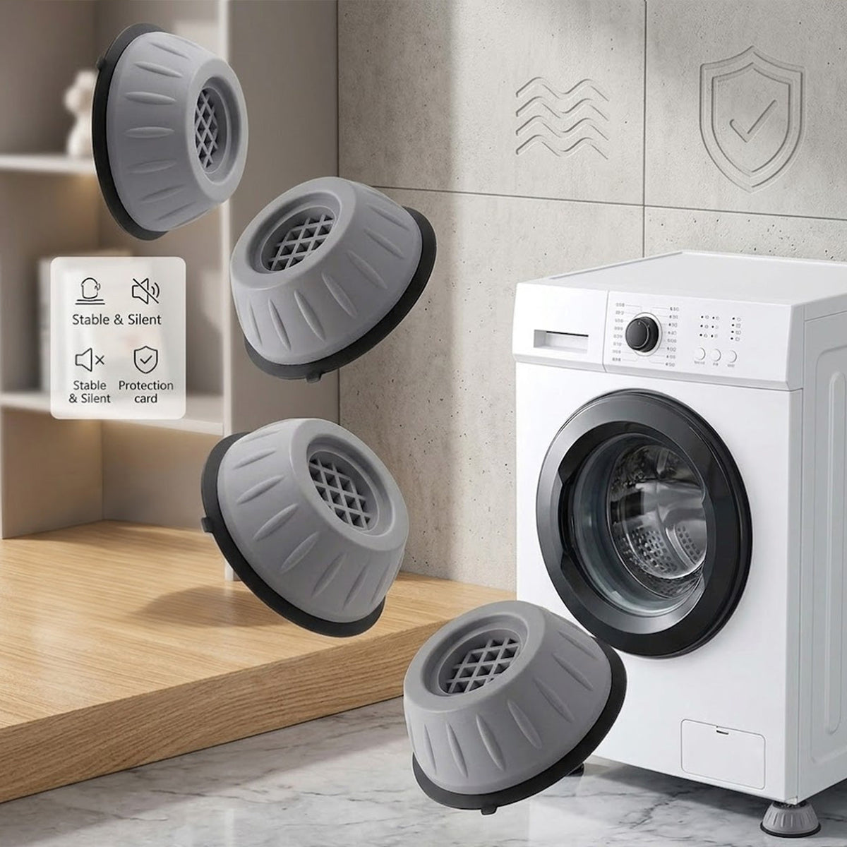 4 Piece Shock Absorbing Pads for Washing Machine Dryer and Refrigerator