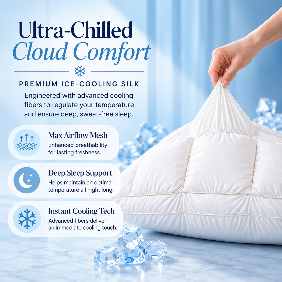 Cooling Puff Grid Pillow – Ultra Soft Ice-Silk Sleeping Pillow