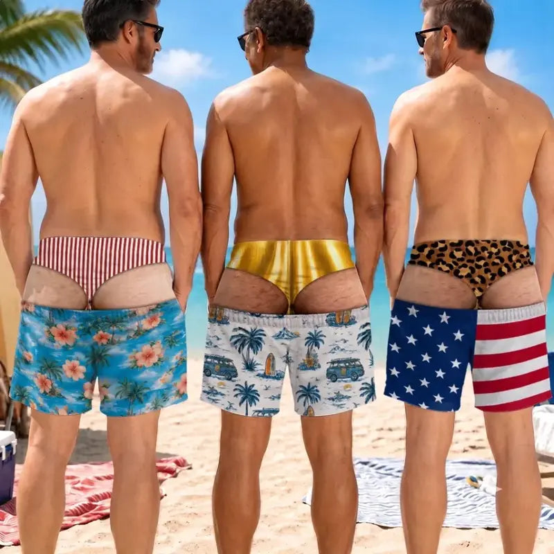 Men's Quick Dry Printed Swim Trunks with Pockets and Drawstring