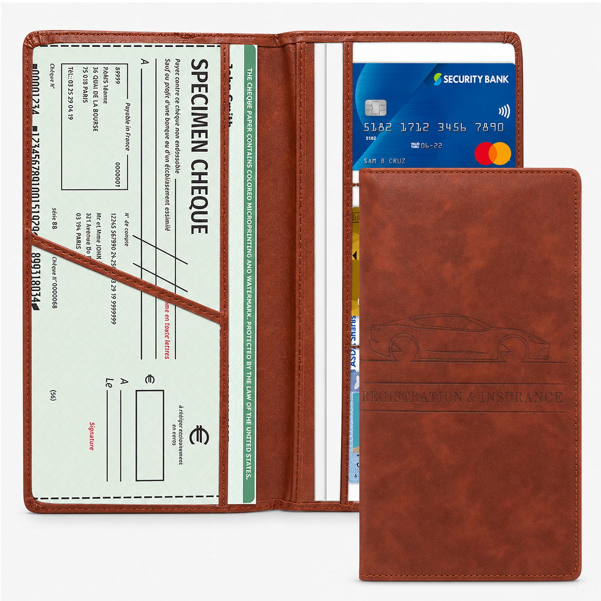 PU Car Registration Insurance Card and Driver License Document Holder