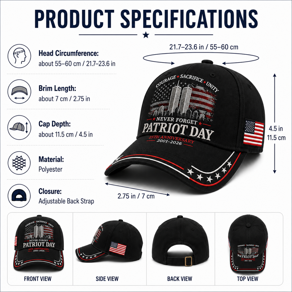 🦅Early Bird 49% OFF🔥Never Forget PATRIOT DAY 25th Anniversary Memorial Cap