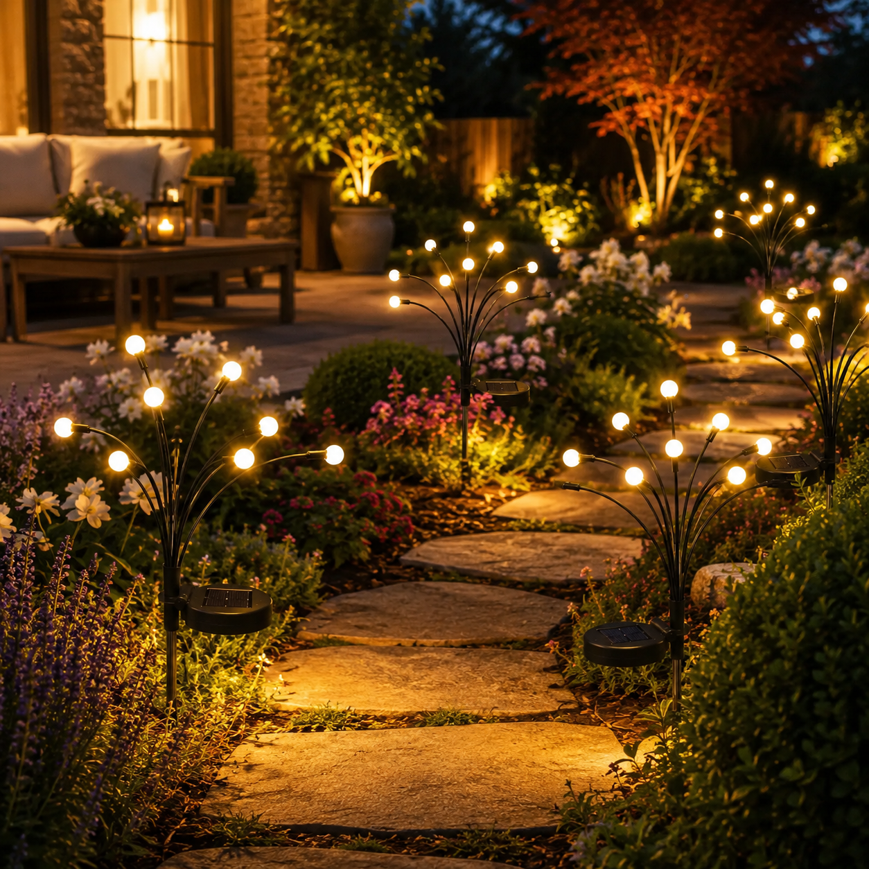 Outdoor Solar Firefly Lights 1 Pack 8 LED Waterproof Garden Stake Lights