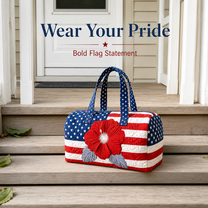 Patriotic Floral Flag Tote Bag | Quilted Travel Duffel