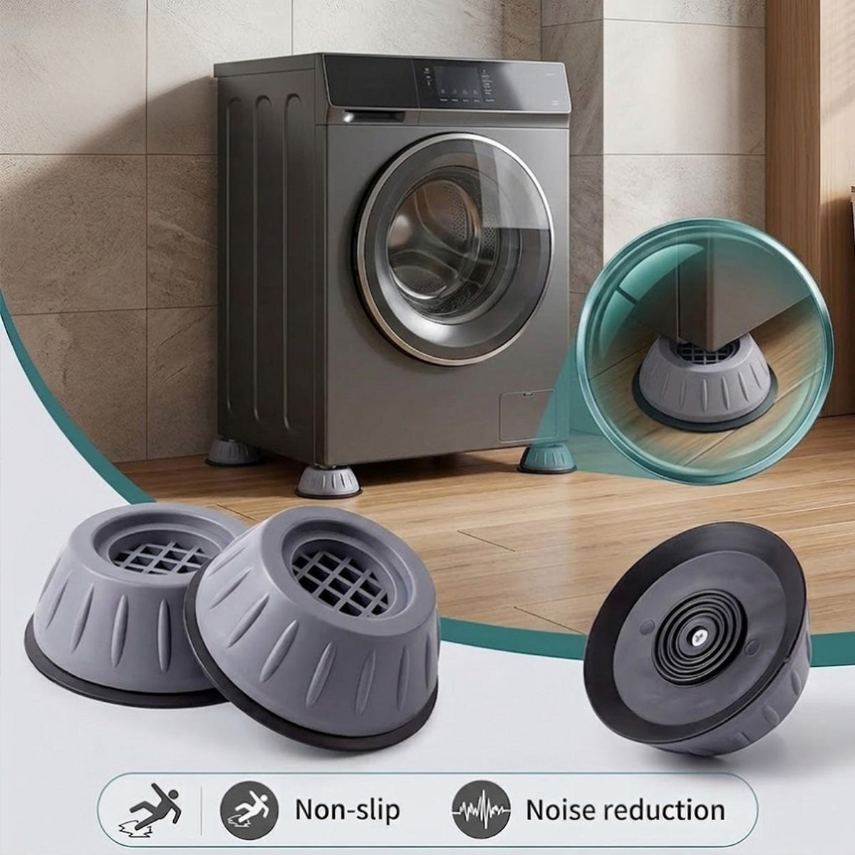 4 Piece Shock Absorbing Pads for Washing Machine Dryer and Refrigerator