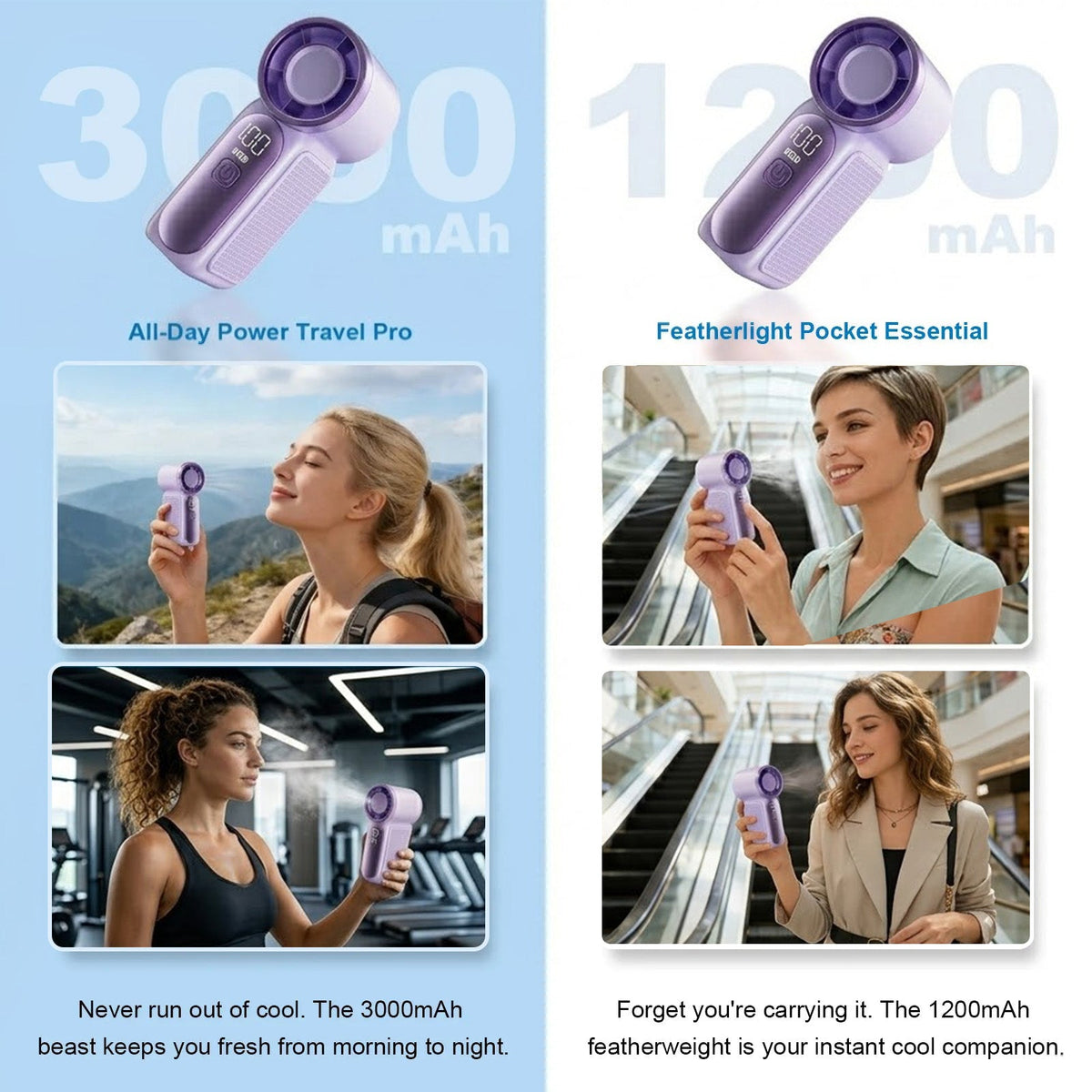 Portable Mini Handheld Fan with LED Display and USB Rechargeable Cooling