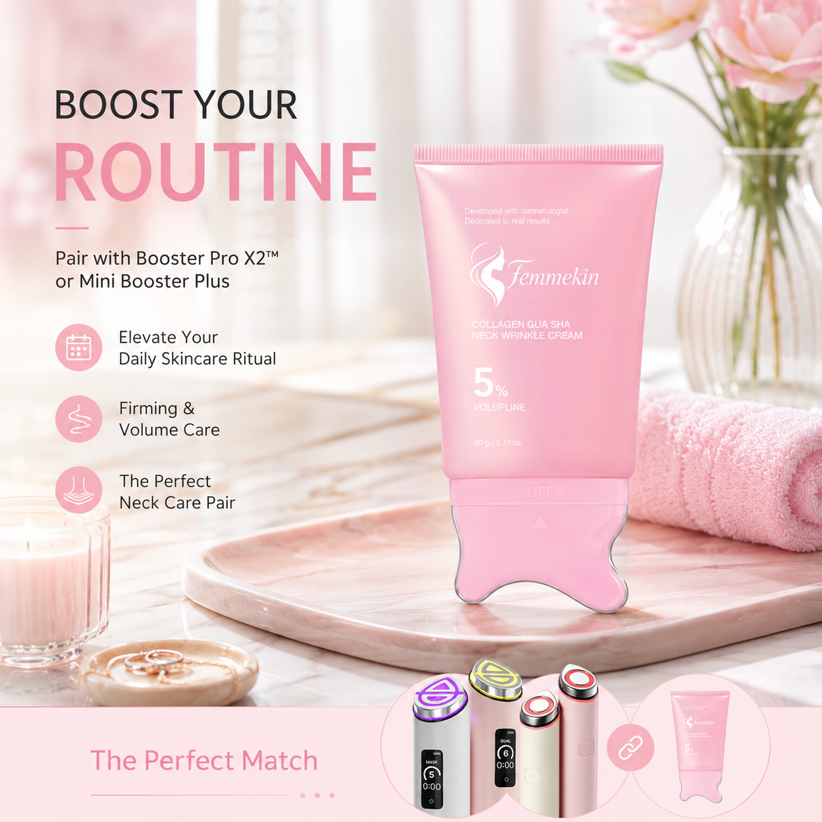 Collagen Gua Sha Neck Firming Cream with Volufiline Massager