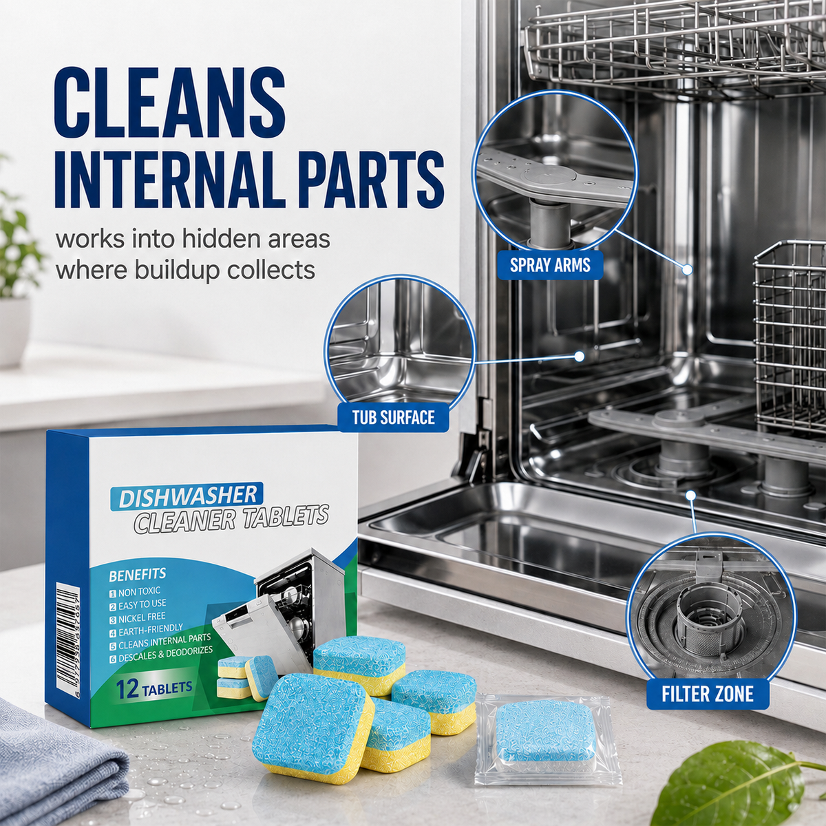 Dishwasher Cleaner Tablets – 12 Pack Deep Clean