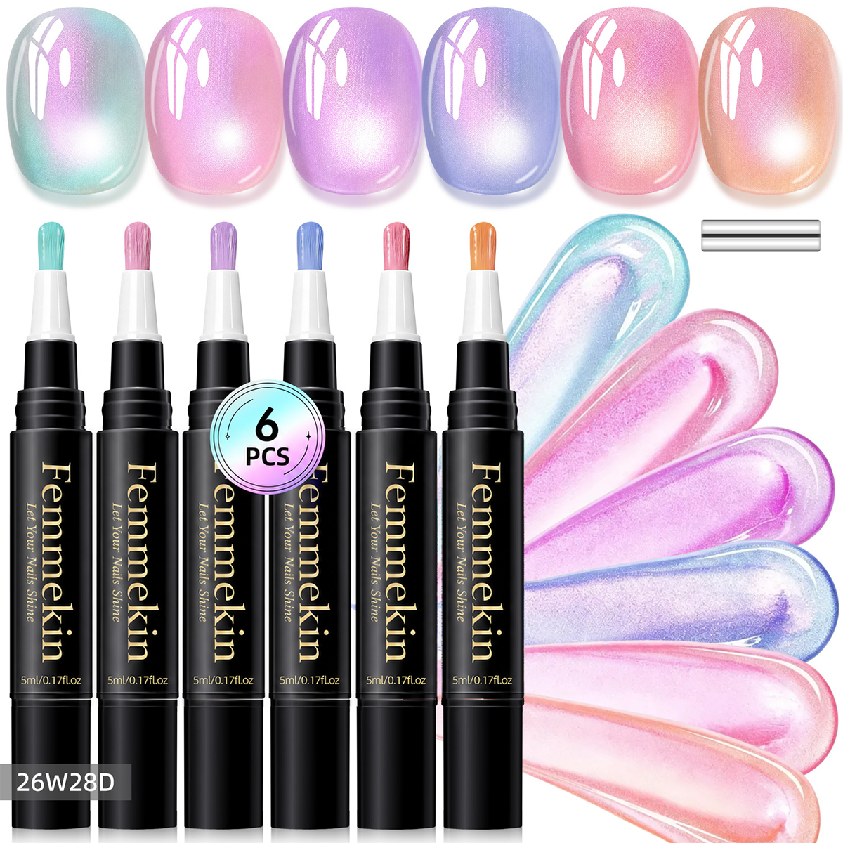 5 in 1 Aurora Gel Nail Polish Pen with Base Color and Top Coat