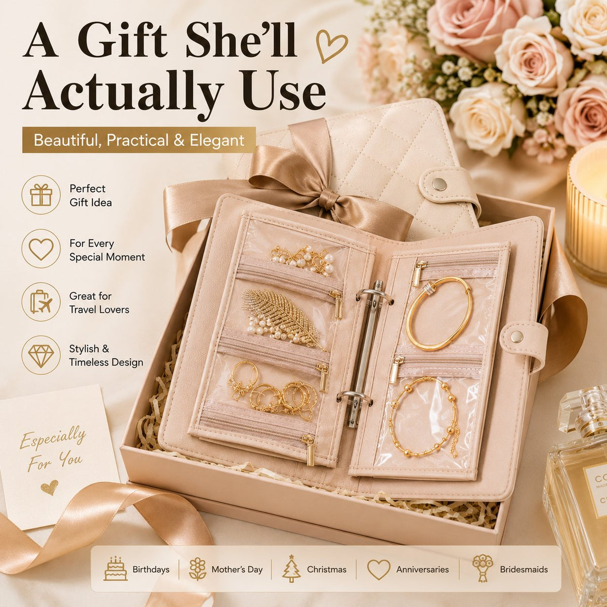 Travel Jewelry Organizer Notebook – Portable Jewelry Storage Case for Rings, Earrings & Necklaces