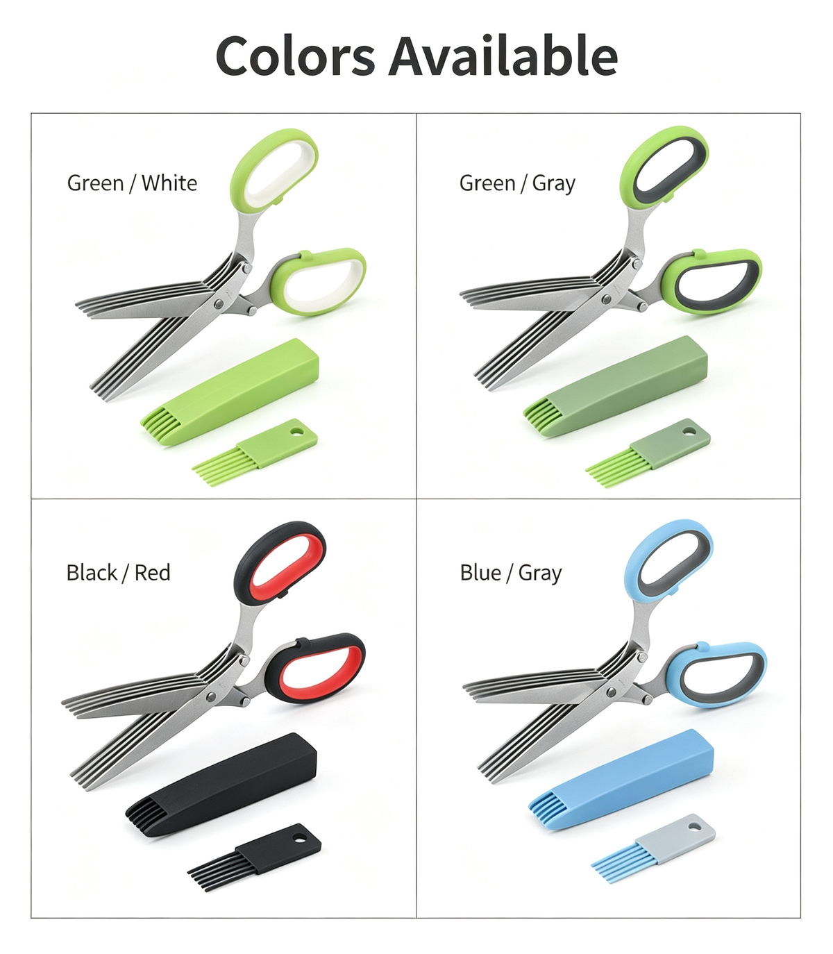 5 Blade Stainless Steel Herb Scissors with Cleaning Brush