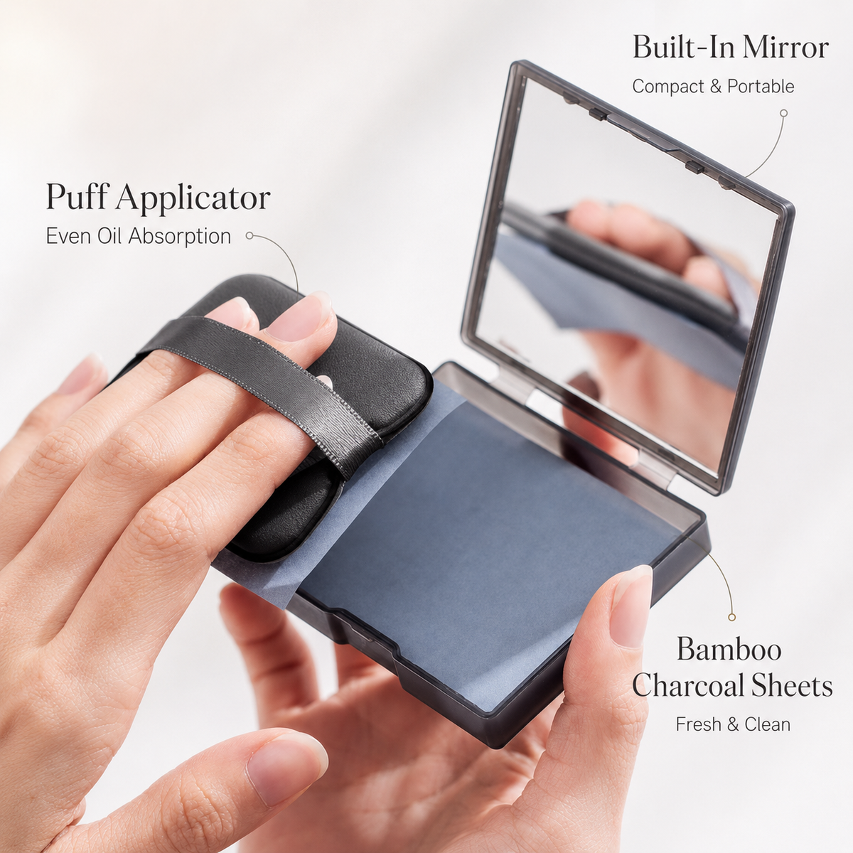 2-in-1 Oil Blotting Sheets with Mirror Puff Compact