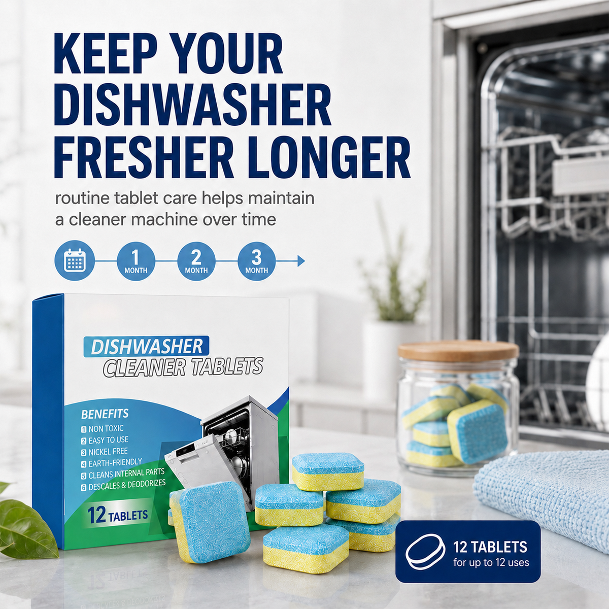 Dishwasher Cleaner Tablets – 12 Pack Deep Clean