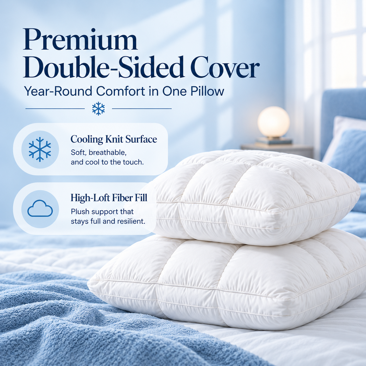 Cooling Puff Grid Pillow – Ultra Soft Ice-Silk Sleeping Pillow