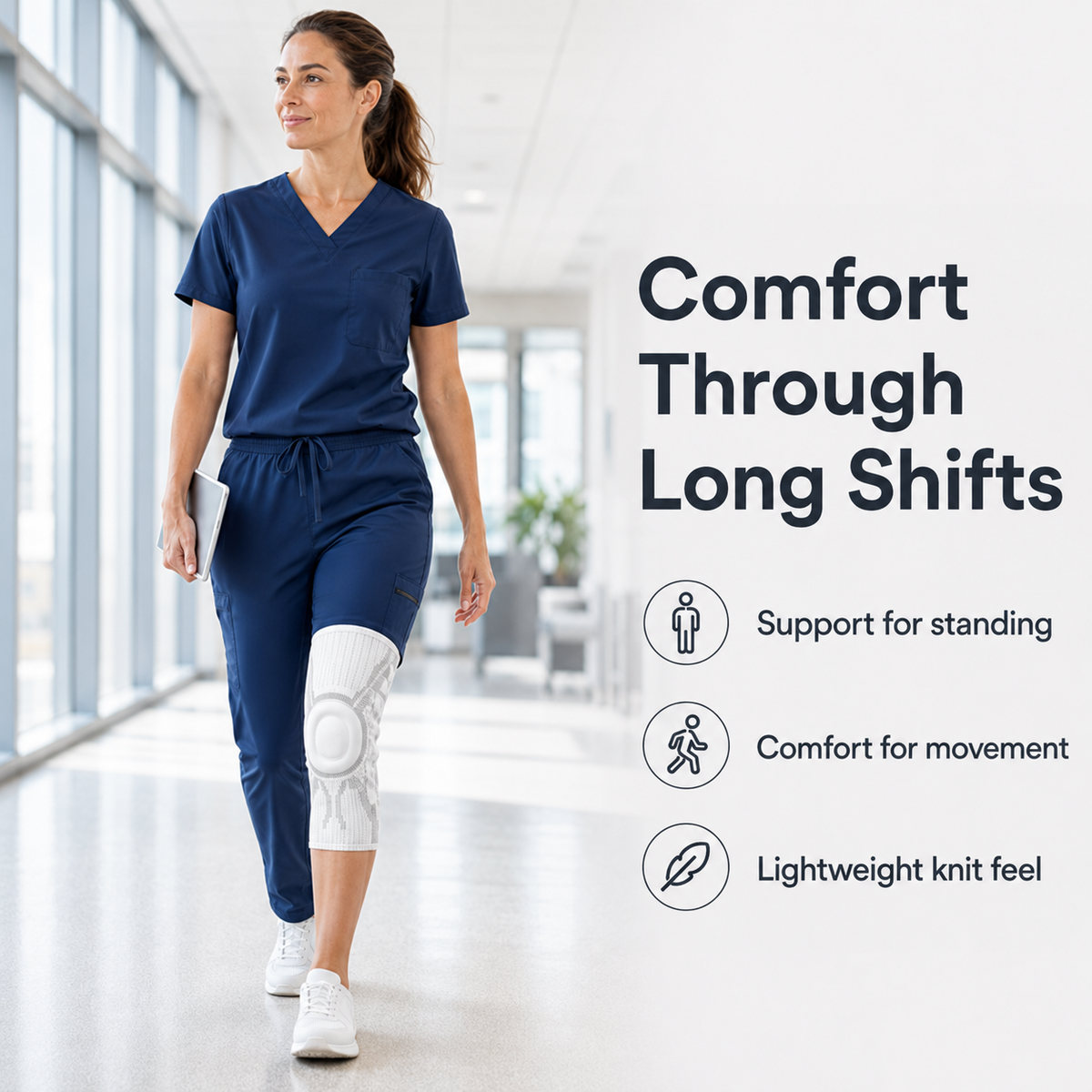 Breathable Compression Knee Brace with Side Stabilizers and Shock Absorption Pad