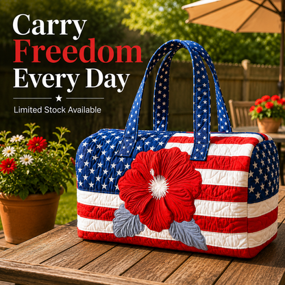 Patriotic Floral Flag Tote Bag | Quilted Travel Duffel