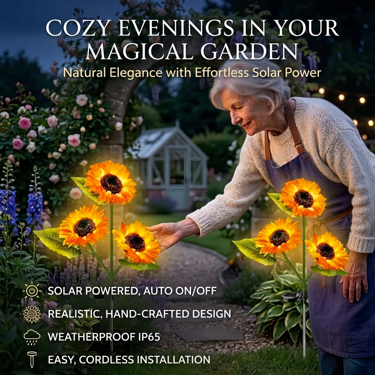 Solar Powered Sunflower LED Garden Lights Outdoor Waterproof Set