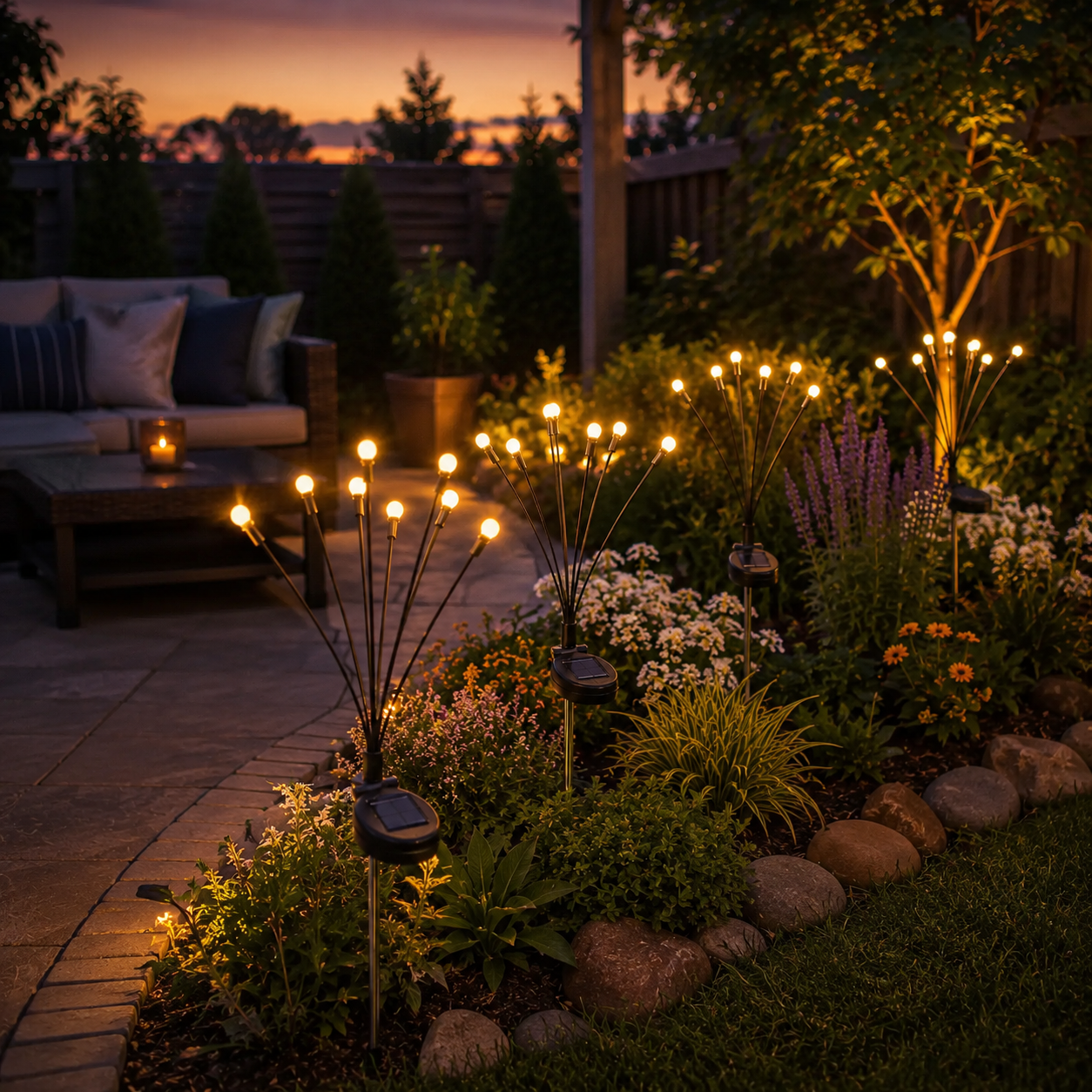 Outdoor Solar Firefly Lights 1 Pack 8 LED Waterproof Garden Stake Lights