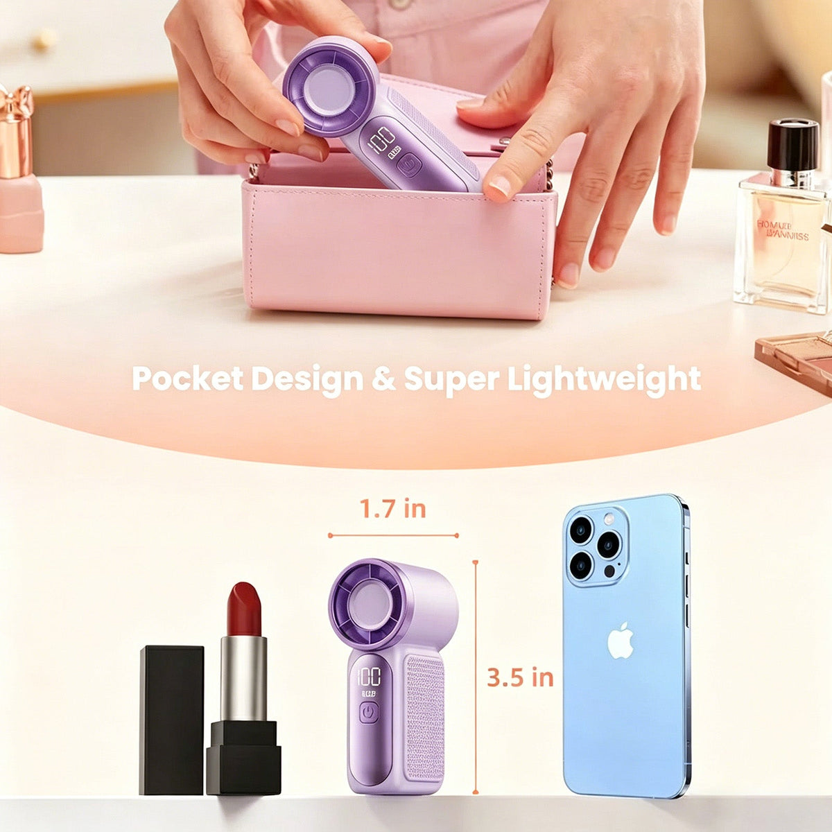 Portable Mini Handheld Fan with LED Display and USB Rechargeable Cooling