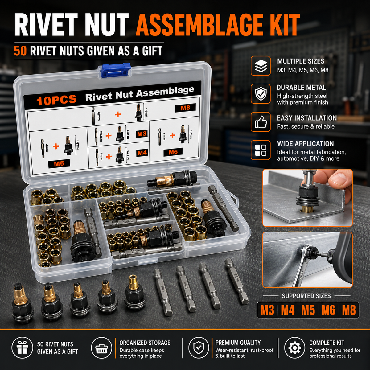 M3 M4 M5 M6 M8 Rivet Nut Tool Kit for Automotive Repair