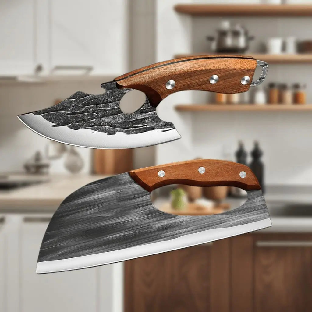 Forged Meat Cleaver Chef Knife Set With Non Slip Handle BOGO