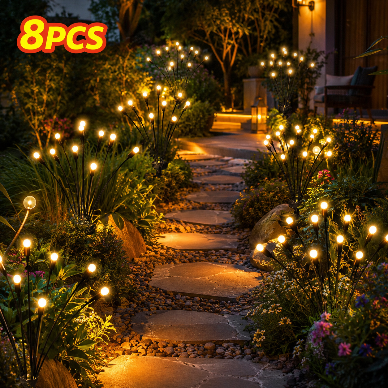 Outdoor Solar Firefly Lights 1 Pack 8 LED Waterproof Garden Stake Lights