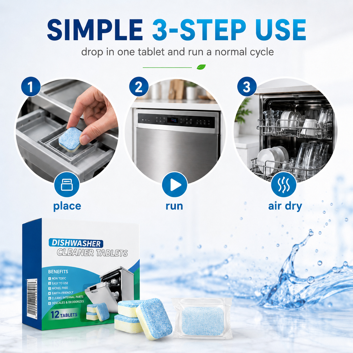 Dishwasher Cleaner Tablets – 12 Pack Deep Clean