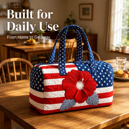 Patriotic Floral Flag Tote Bag | Quilted Travel Duffel