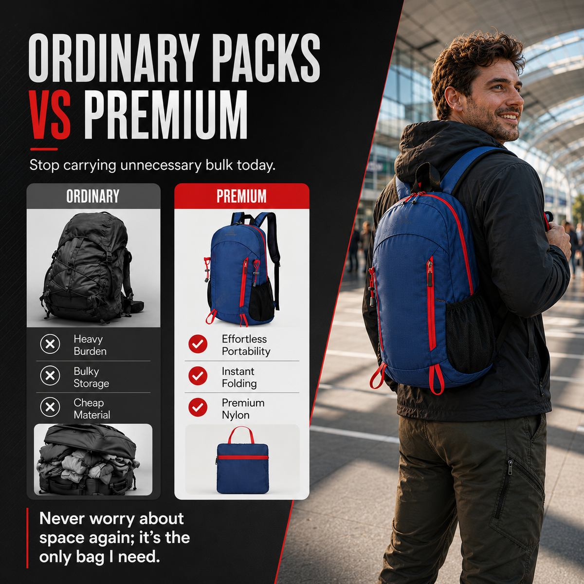 Lightweight Foldable Waterproof Hiking Backpack