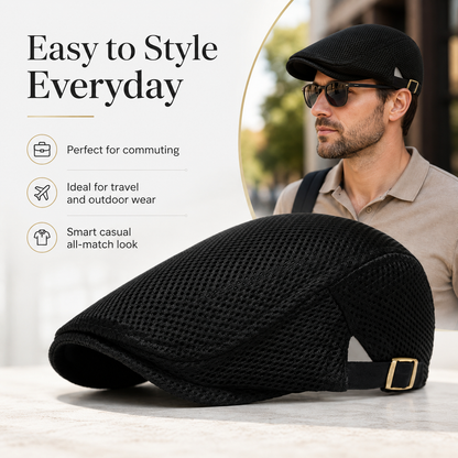 Men's Breathable Mesh Flat Cap – Adjustable Newsboy Ivy Beret Summer Hat