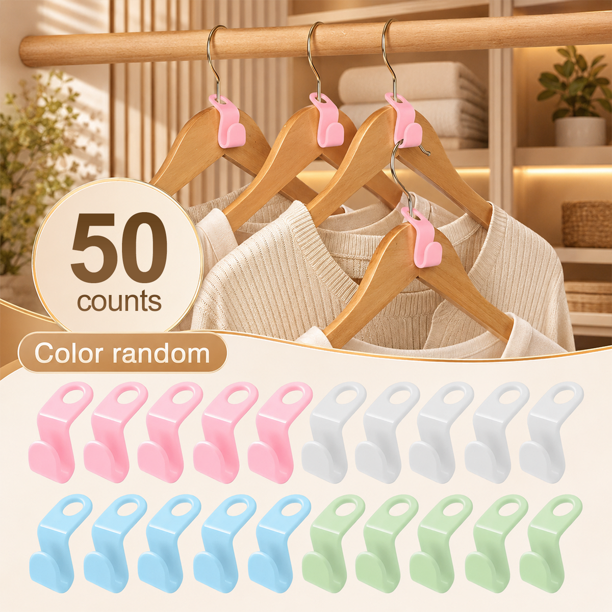 Space Saving Hanger Connector Hooks 50 Pack Heavy Duty Closet Organizer