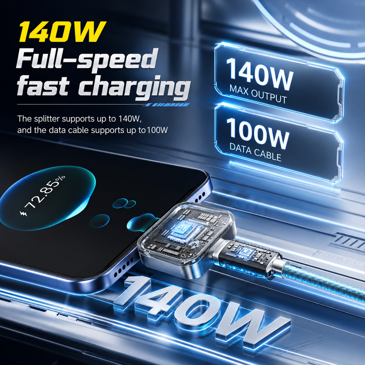 140W USB-C Auto Disconnect Charger | Smart Battery Guard with Overcharge Protection