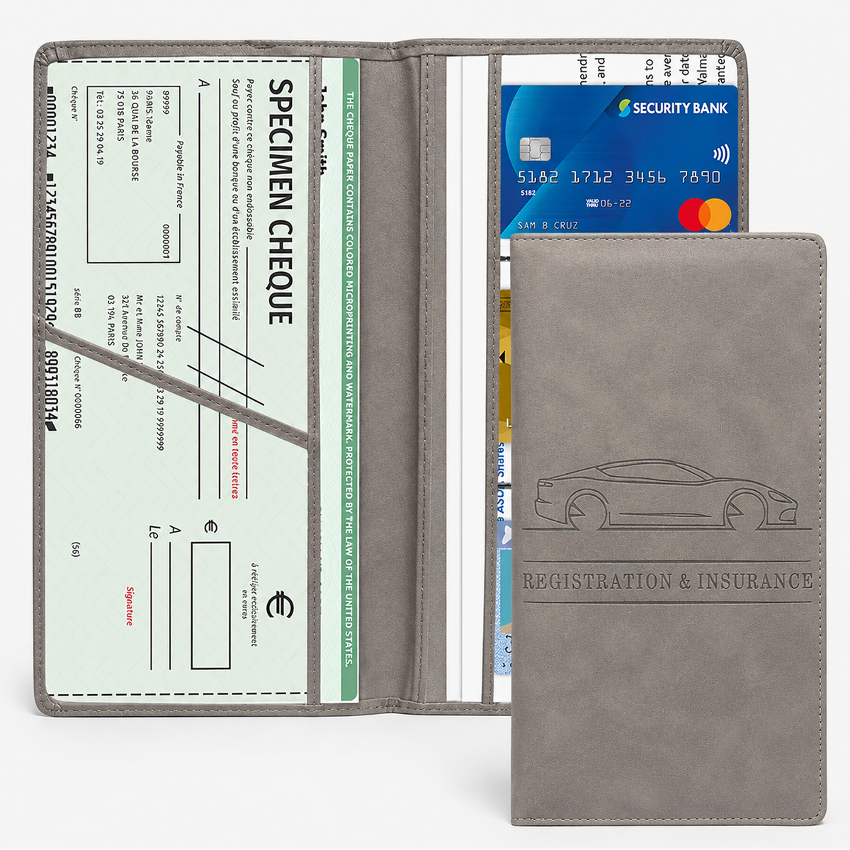 PU Car Registration Insurance Card and Driver License Document Holder