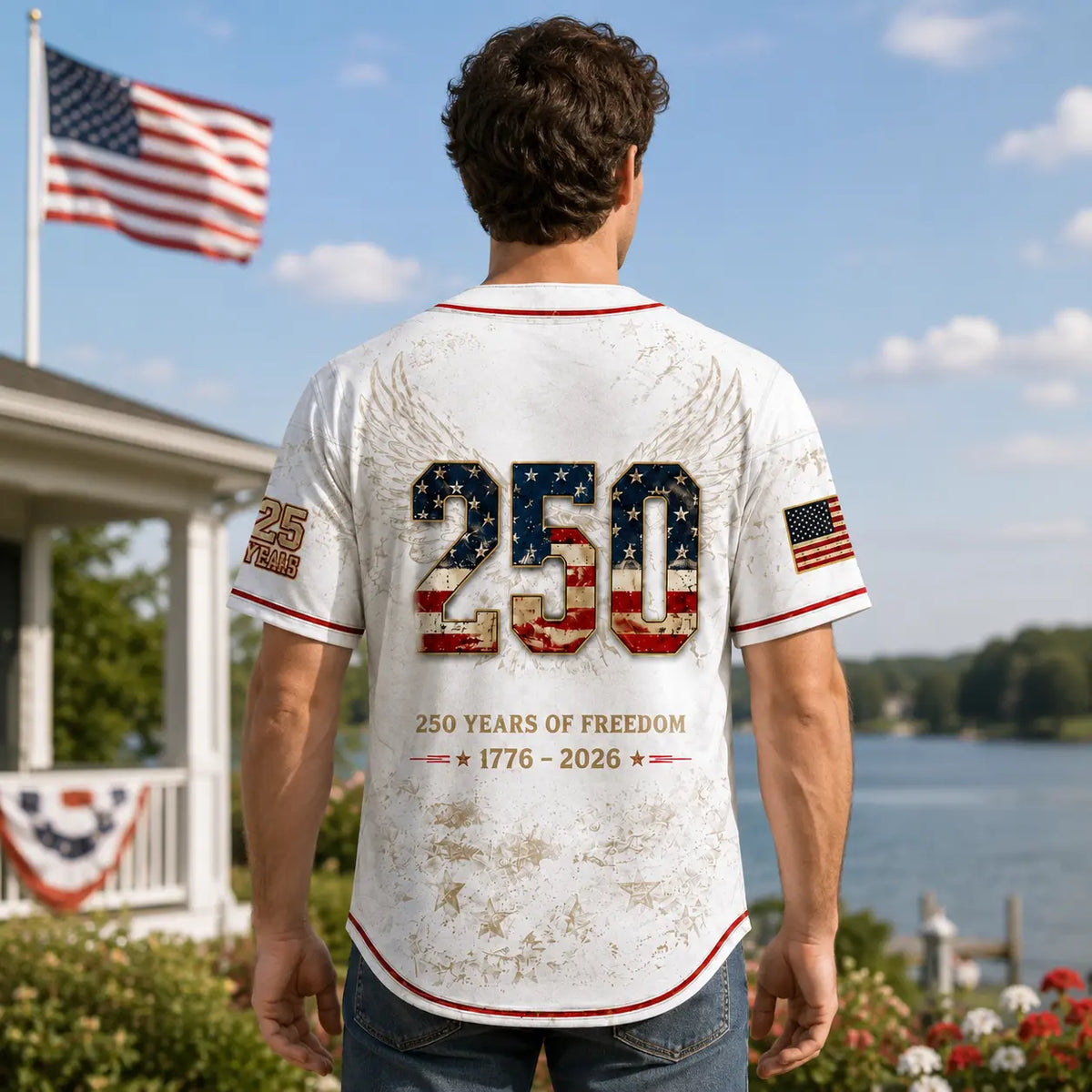 USA 250th Anniversary Baseball Jersey – Patriotic Eagle Button Shirt Plus Size Friendly