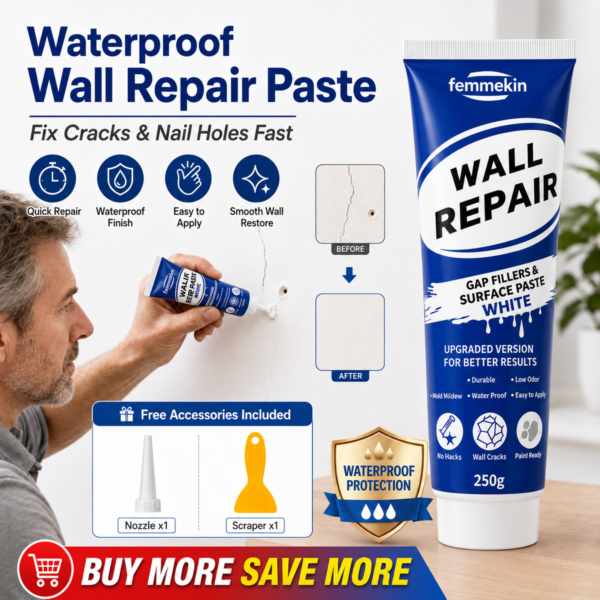 🏠🔧 Waterproof Wall Repair Paste – Fills cracks & chips fast, creates smooth white finish
