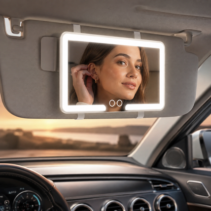 Rechargeable LED Car Sun Visor Makeup Mirror with Dimmable Touchscreen