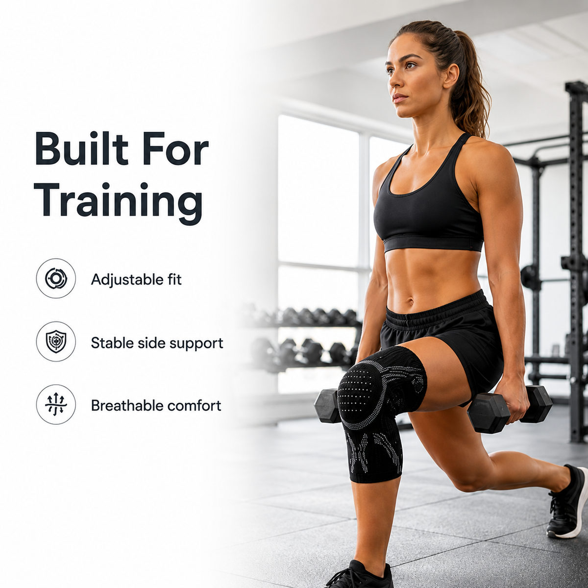 Breathable Compression Knee Brace with Side Stabilizers and Shock Absorption Pad