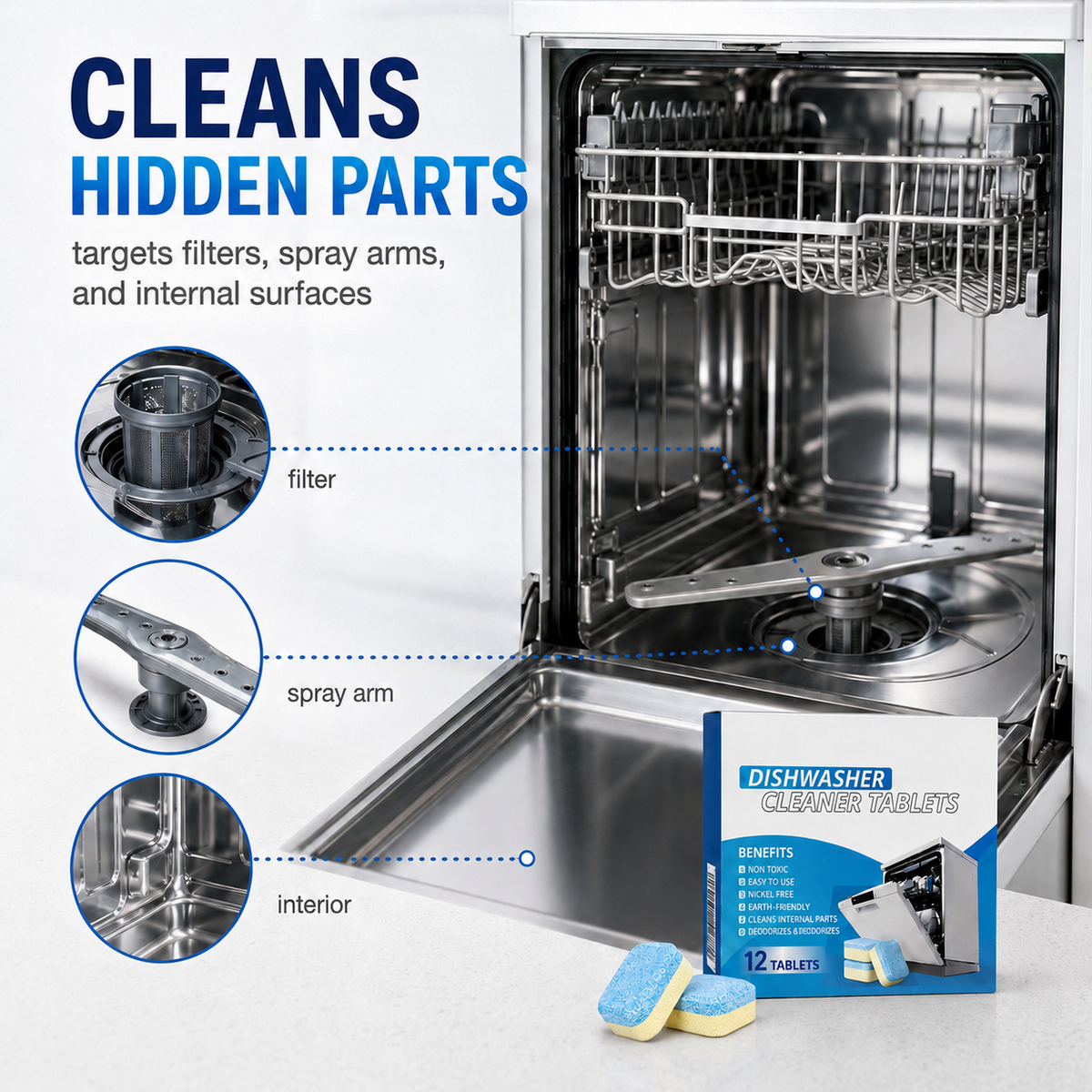 Dishwasher Cleaner Tablets – 12 Pack Deep Clean